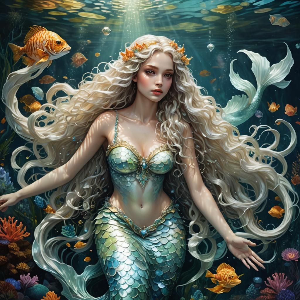 Iridescent Mermaid in Lake Room: Fantasy Concept Art