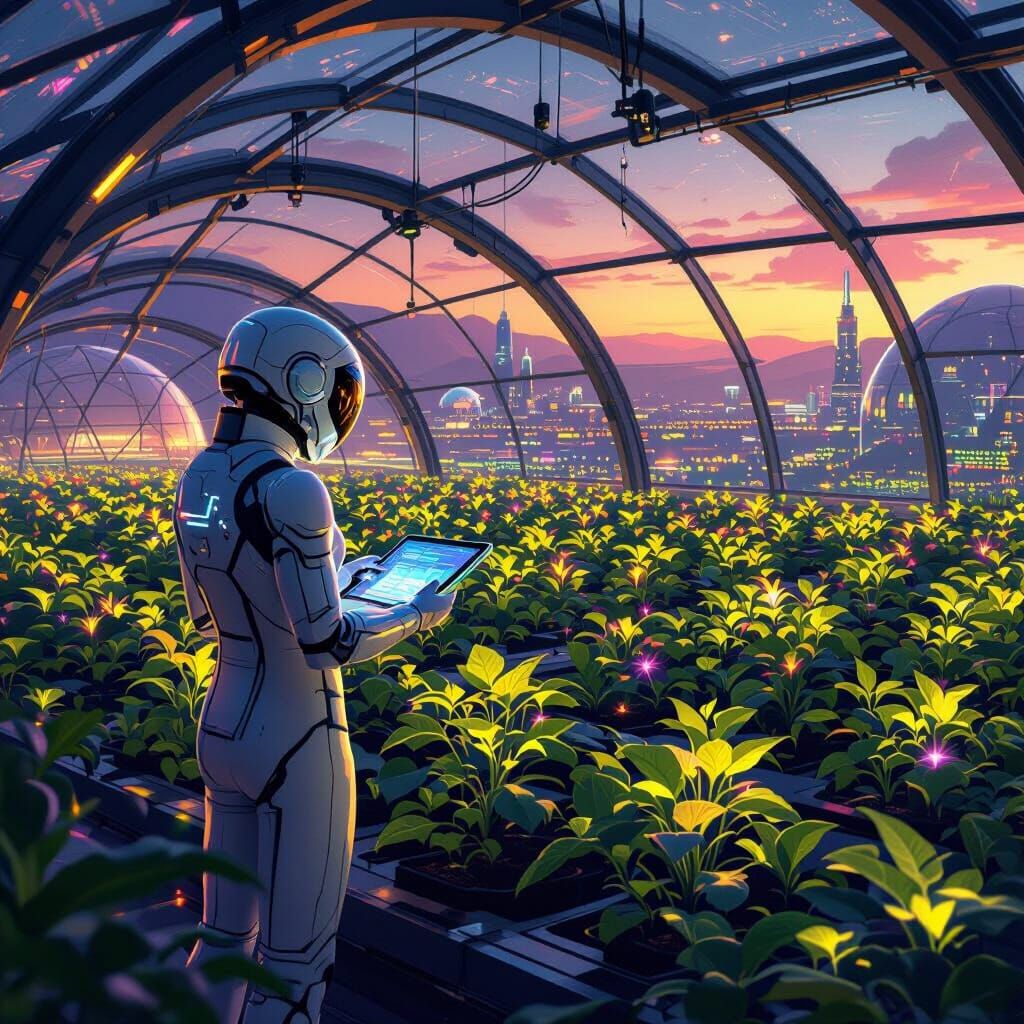 Martian Greenhouse With Bioluminescent Crops In Sci-Fi Conce...