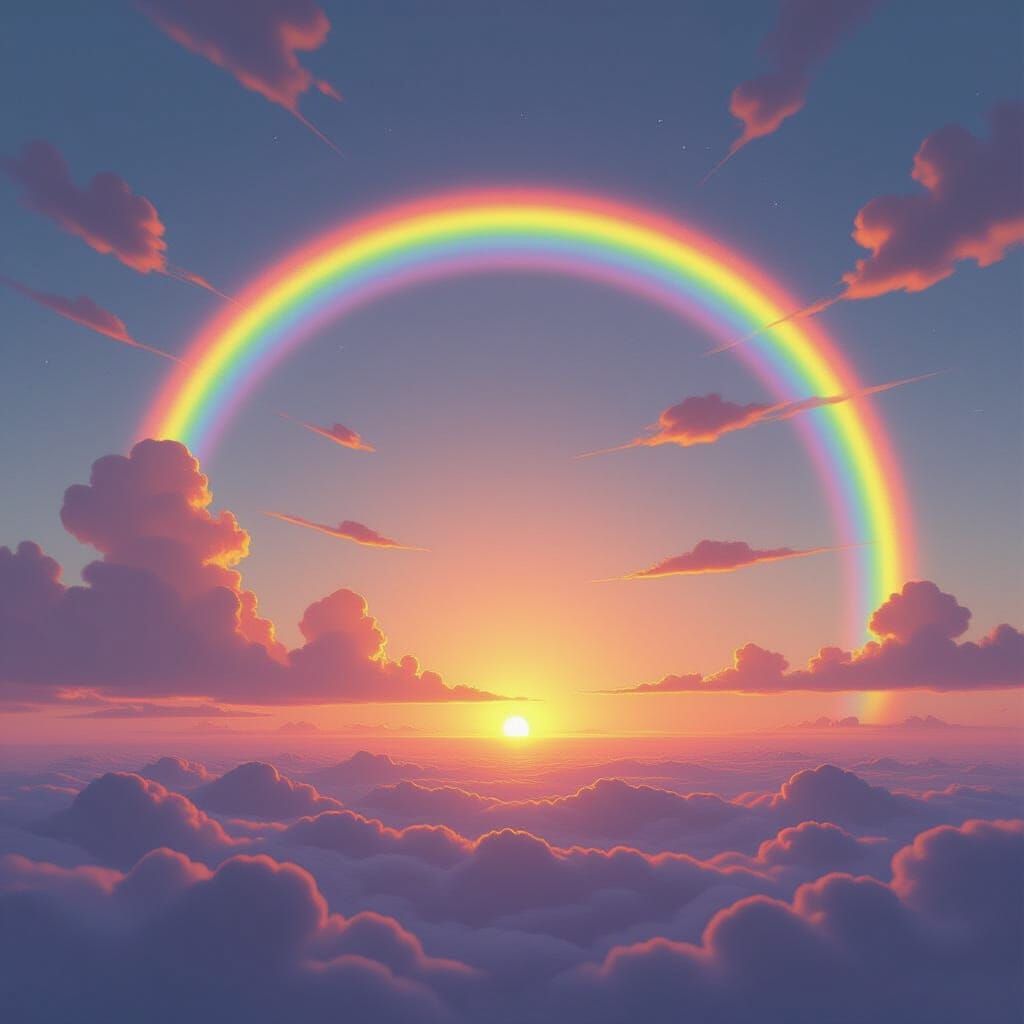 Rainbow Sunrise Illuminates Earth in Ethereal Digital Art