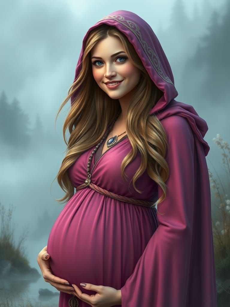 Ethereal Viking Goddess in Whimsical Fantasy Landscape