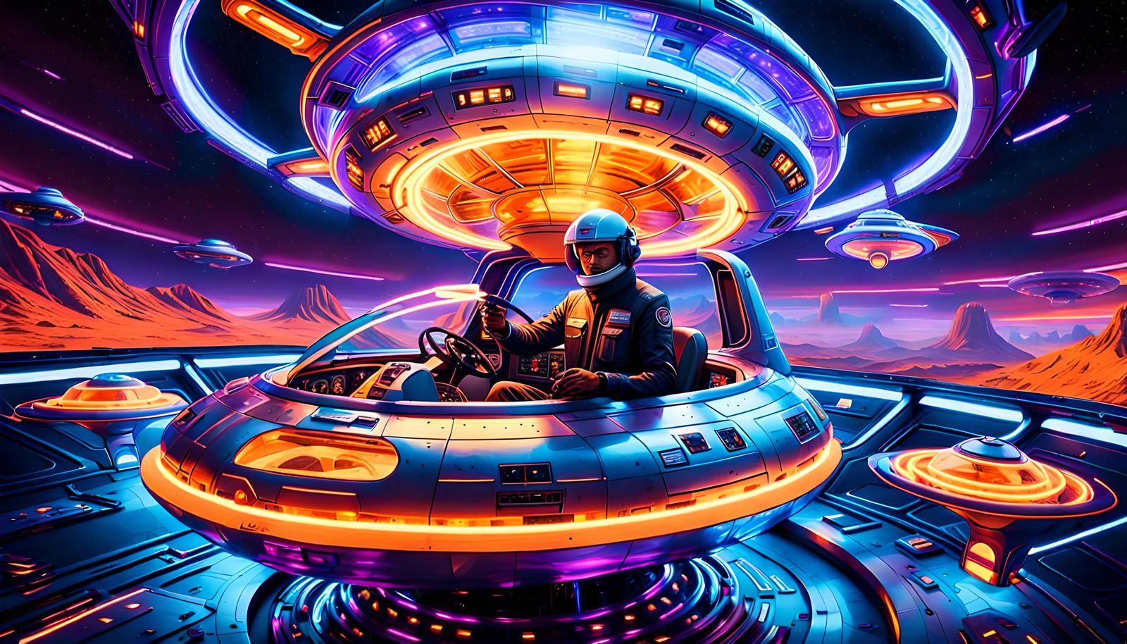 Inside a Futuristic Saucer Craft Cockpit