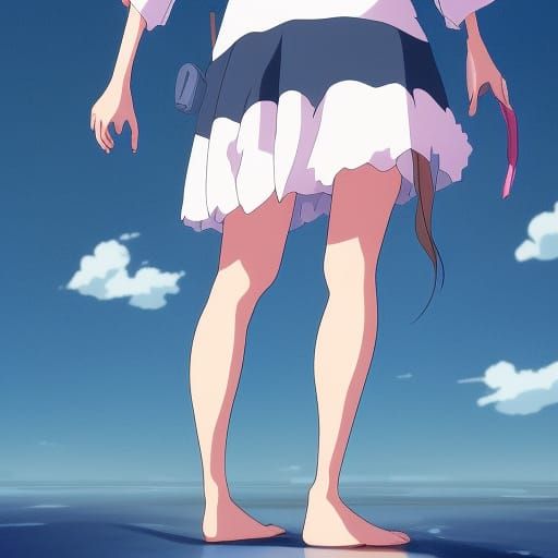 Anime Girl with Cat Ears on Beach