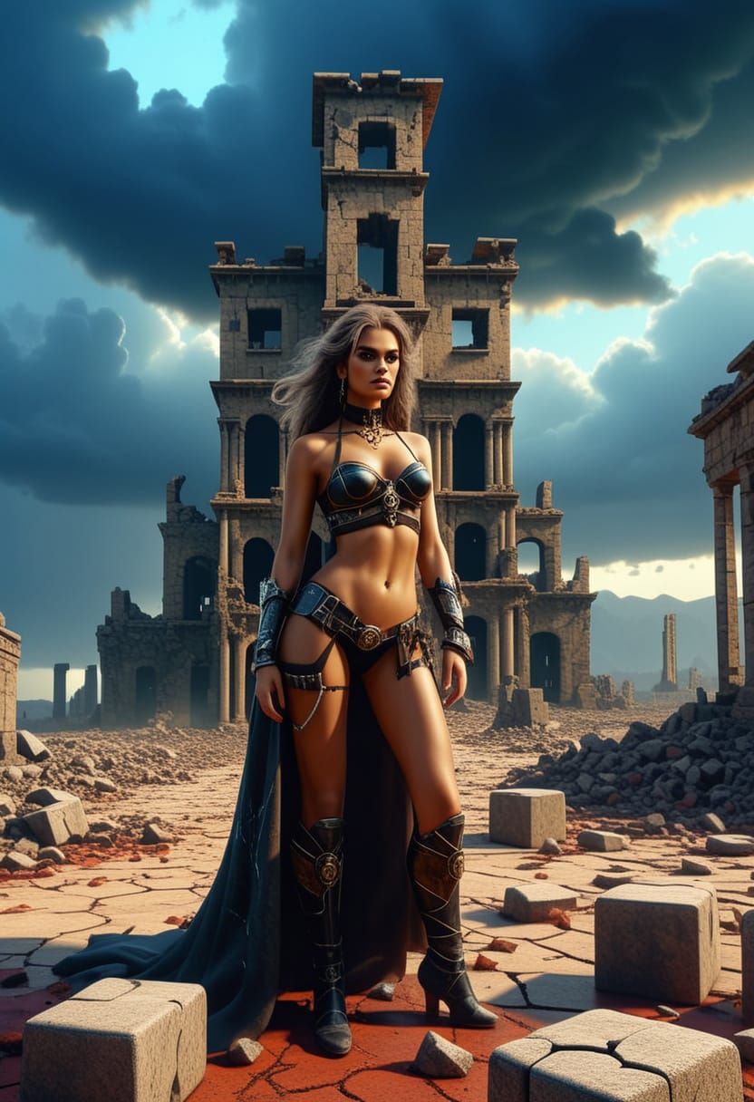 Ancient Ruin Under Stormy Sky in Epic Fantasy Style