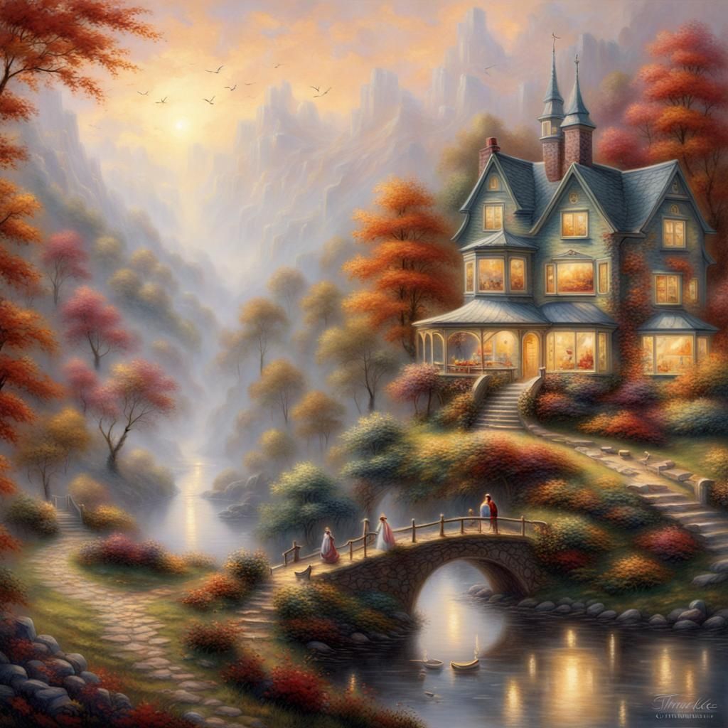 Ethereal Autumn Coffee Cup, Kinkade Style