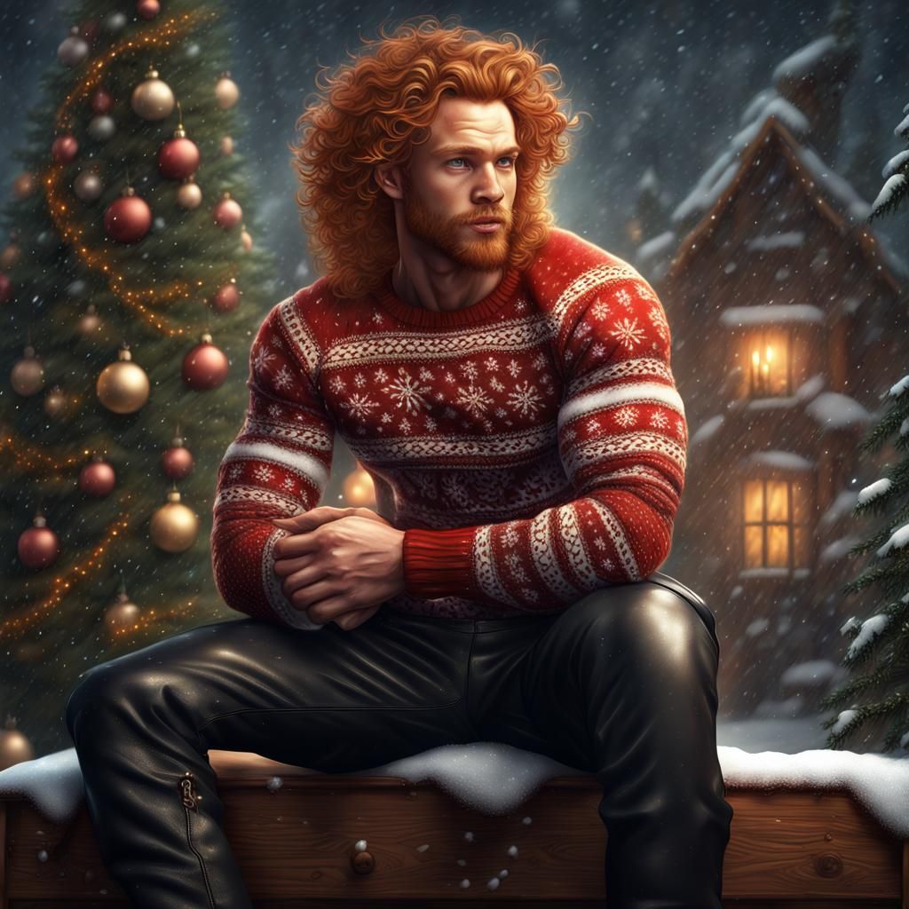 Ginger Haired Man Kissing Partner in Snowy Christmas Scene