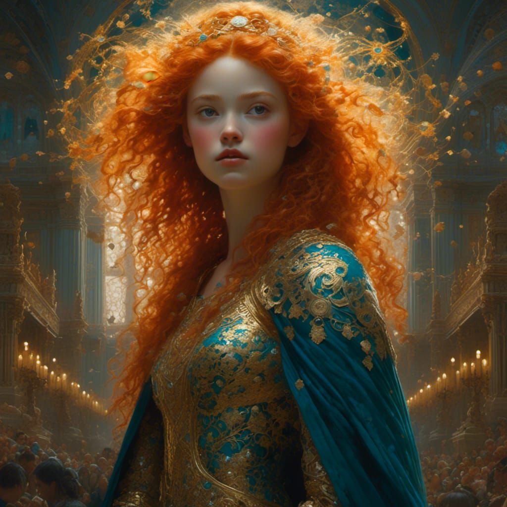 <lora:MakeItPretty:1.0> adorable merida : intricate motifs : by jeremy mann, Dan Witz, Peter Gric, Francis Bacon : intri...