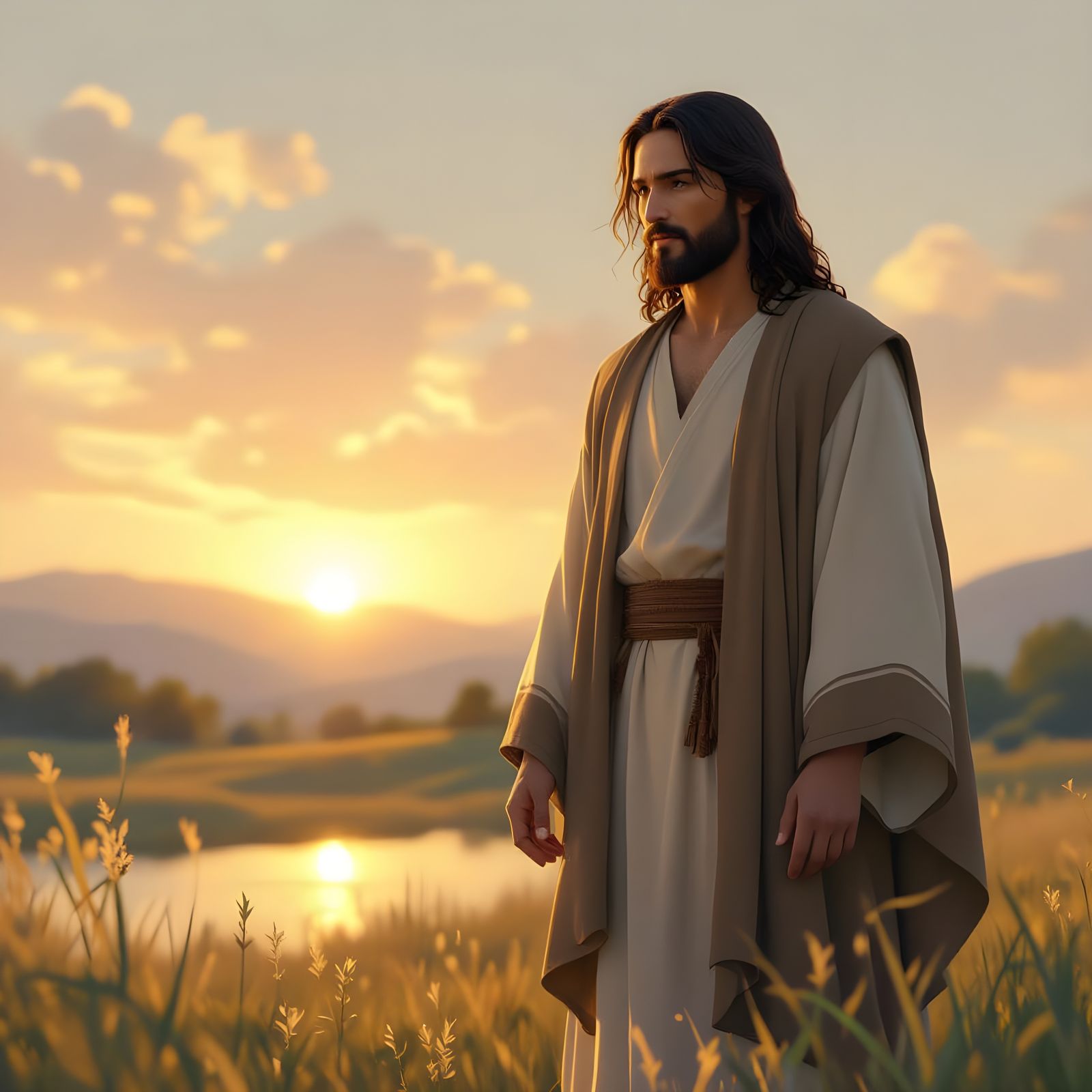 Jesus in Serene Landscape, Anime Style