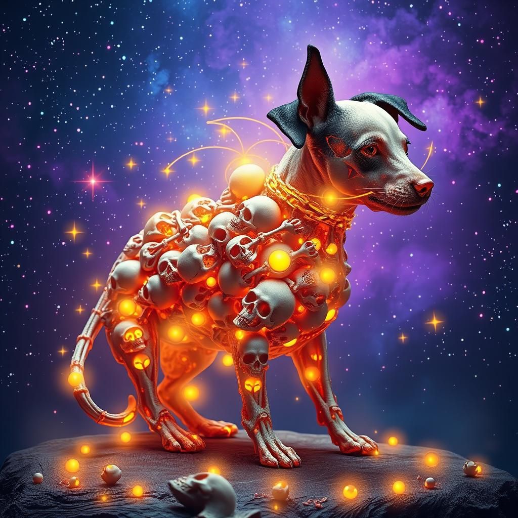 This golem takes the form of an jack russell terrier. It is made from skulls.