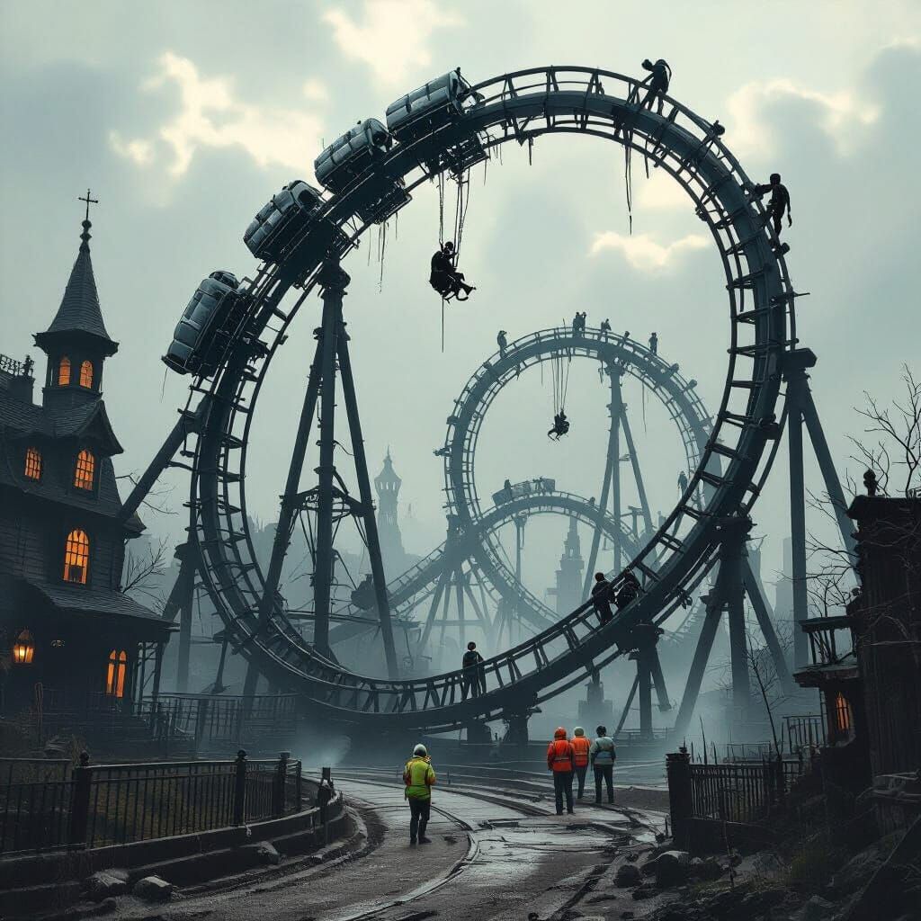 Skeleton Crew Builds 500-Foot Roller Coaster in Haunted Hous...