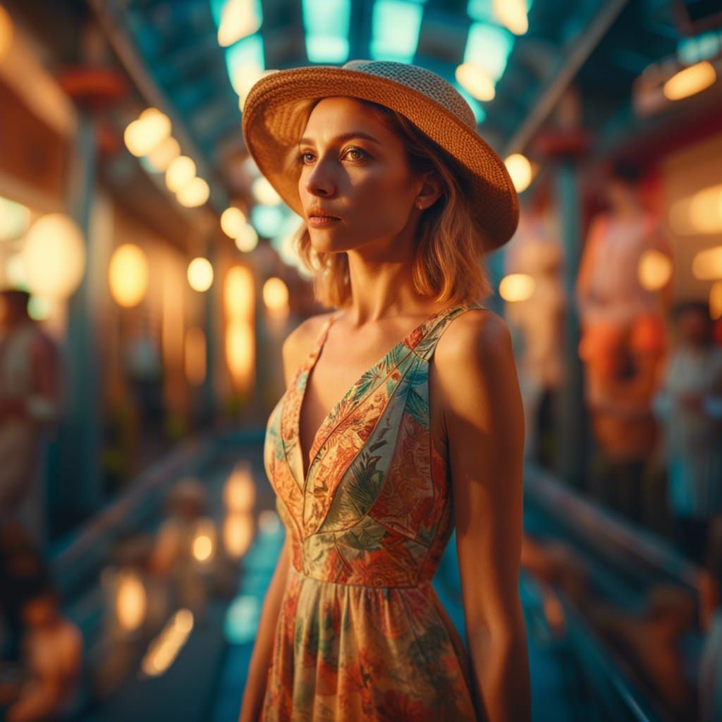 Gorgeous Woman in Summer Clothing, Cinematic Lighting
