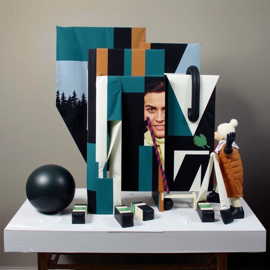 Giant Hiker Confronts Grizzly Bear in Vintage Photo Style