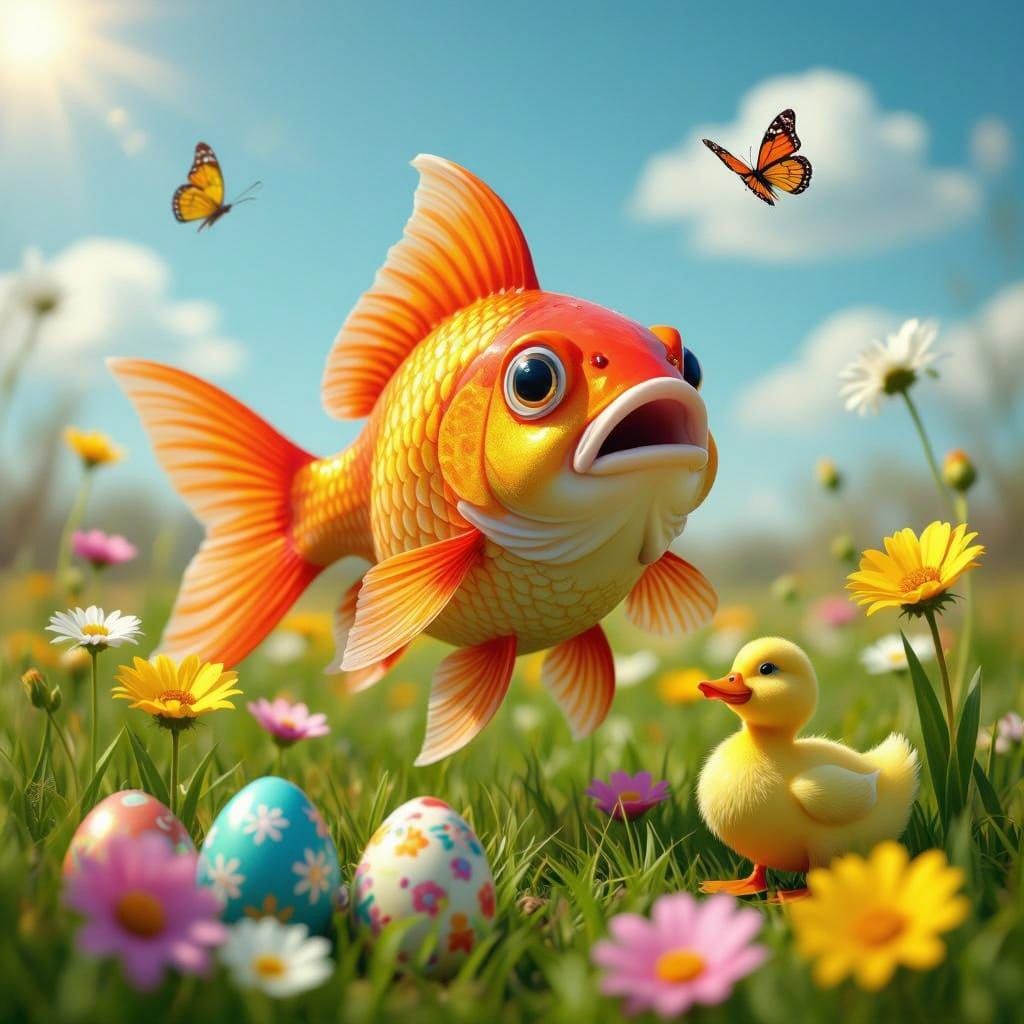 Vibrant Easter Fish in a Colorful Meadow
