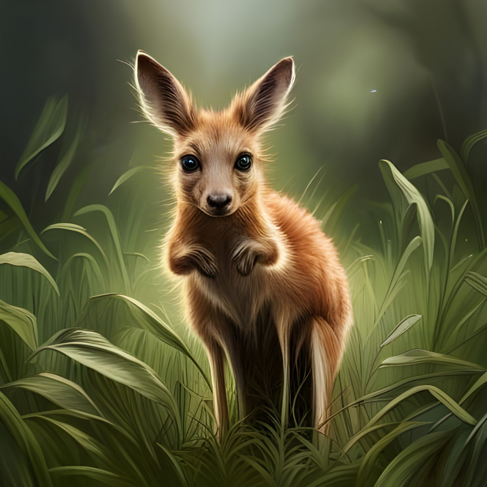 Adorable Baby Kangaroo in Lush Hyperrealistic Style