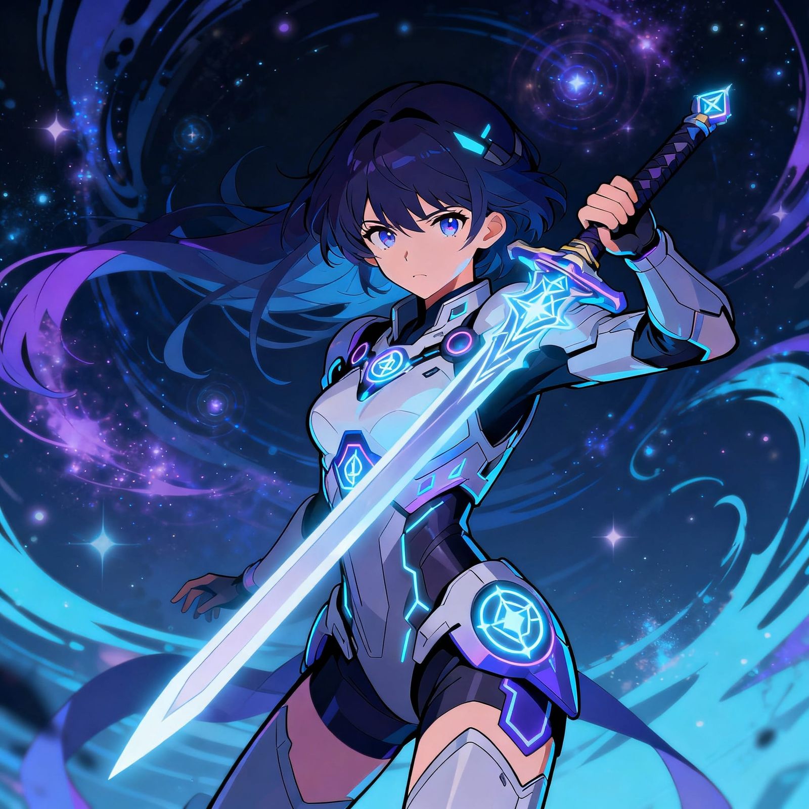 Anime Astral Warrior in Deep Color, Cel-Shaded Style