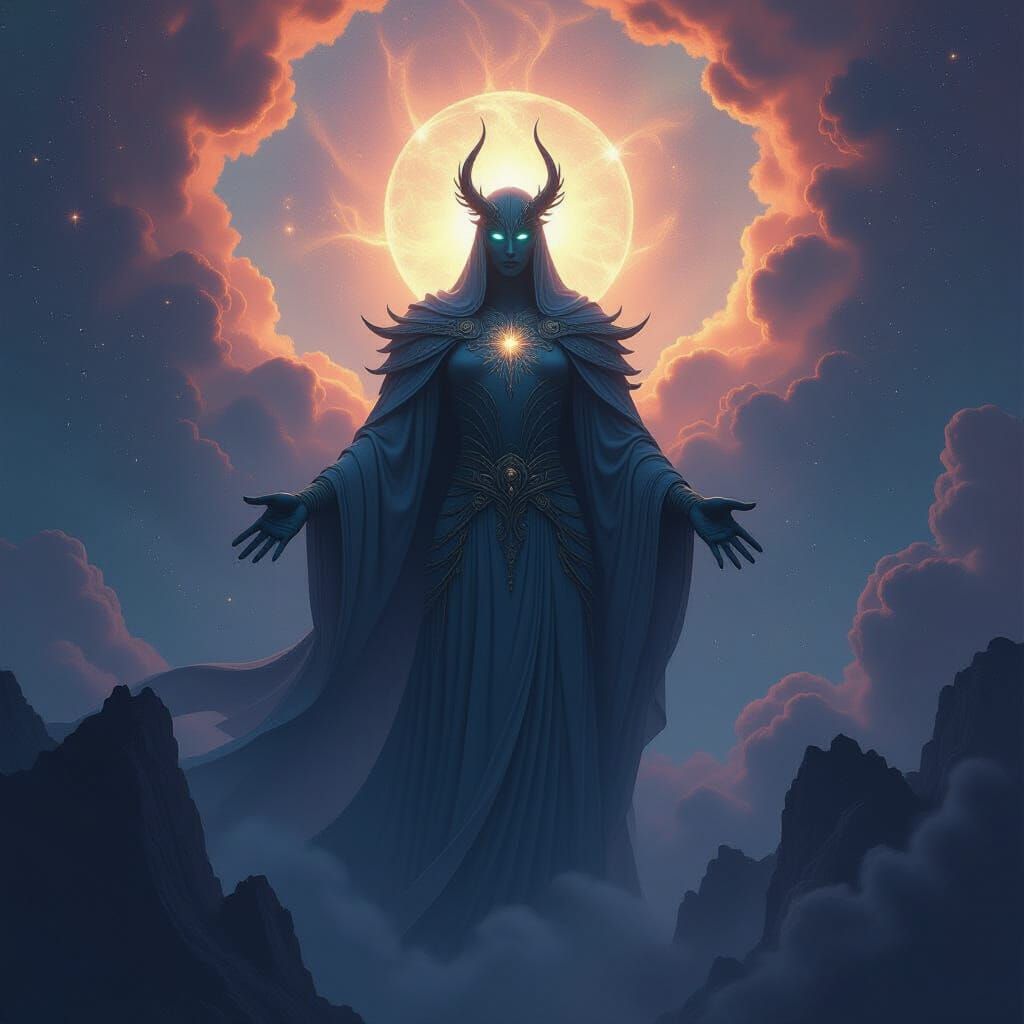 Celestial Guardian in Cosmic Void: Oil Painting Style