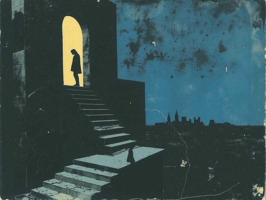 Surreal Stairway to Nowhere with Androids