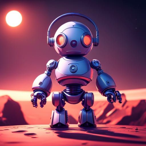 Cute Robot Holding Sign in Sci-Fi Style