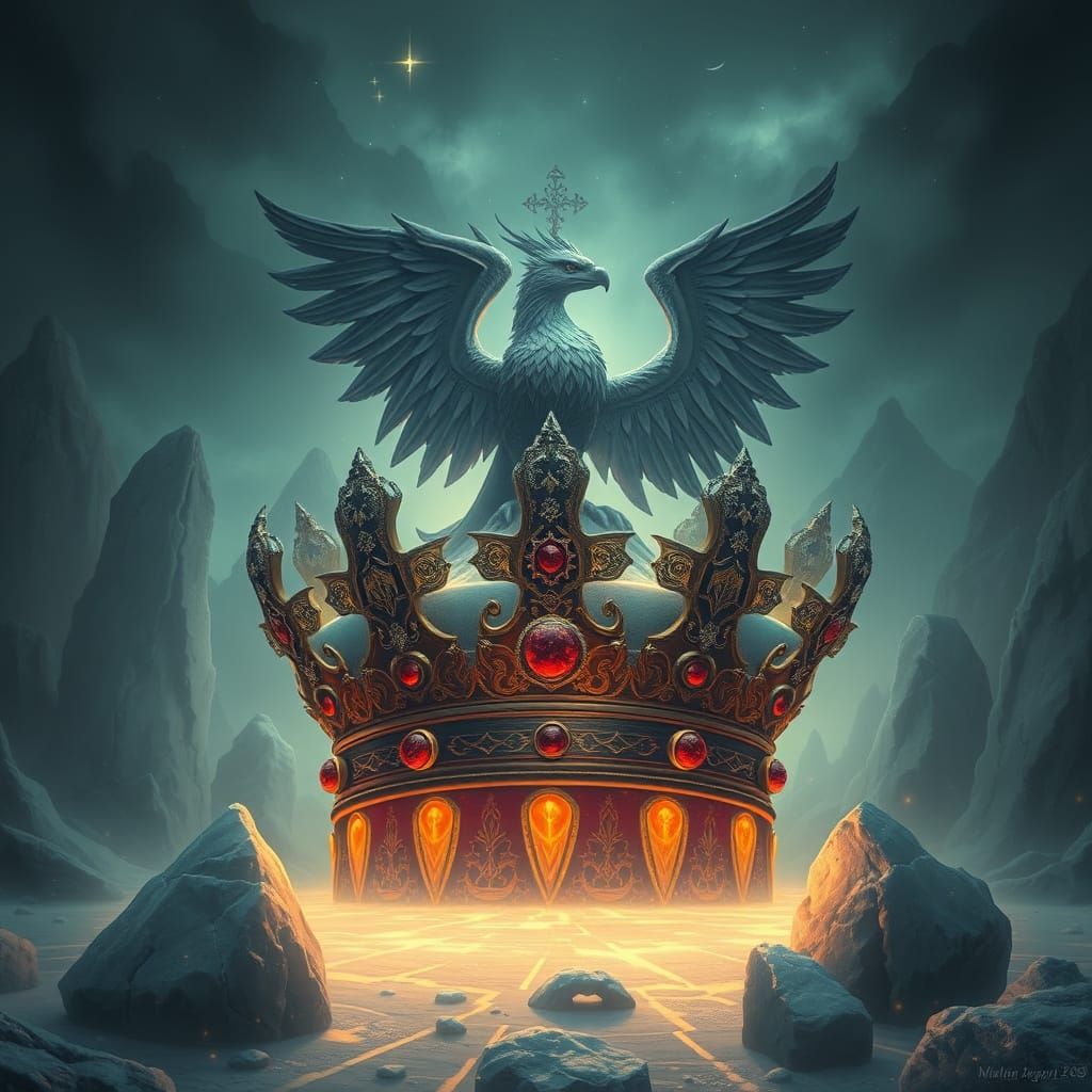 Ethereal Ukrainian Crown Allegory in Icy Kingdom