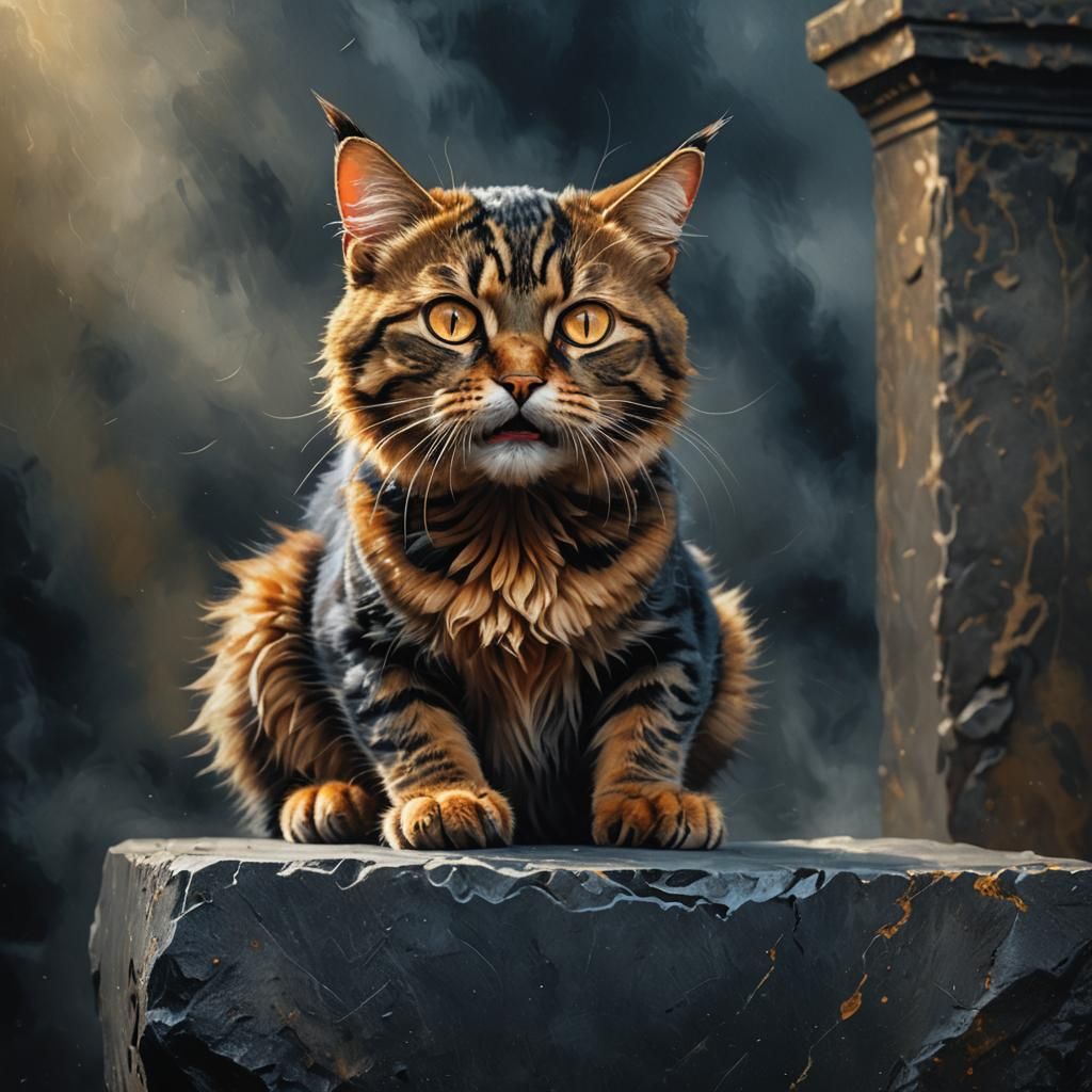 Angry Cat Portrait in Vibrant Oil Painting Style
