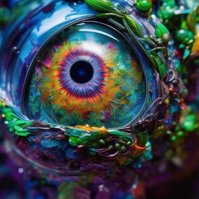 Surreal Eyeball Plant in Terrarium, Maximalist Photoillustra...