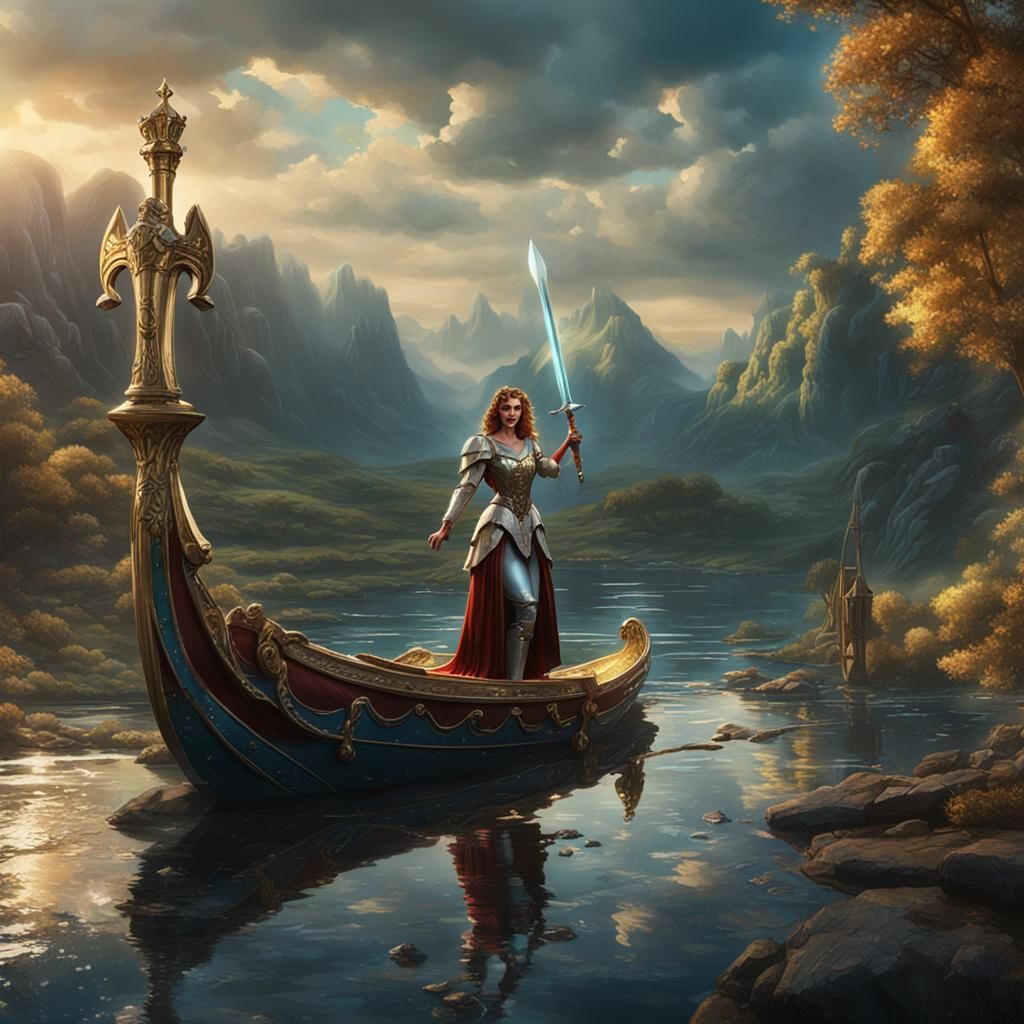 Guinevere Retrieves Excalibur: Detailed Matte Painting