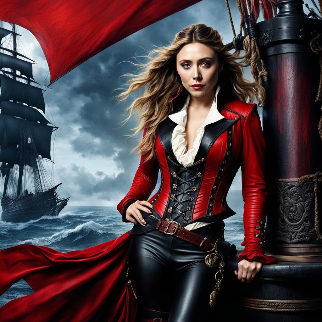 Pirate Portrait of Woman in Red and Black Leather