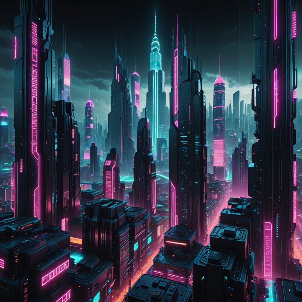 Futuristic Cyberpunk Cityscape with Neon Lights