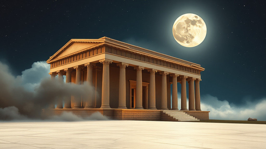 Ethereal Greek Temple Erupts from Clouds, Painted in Muted E...