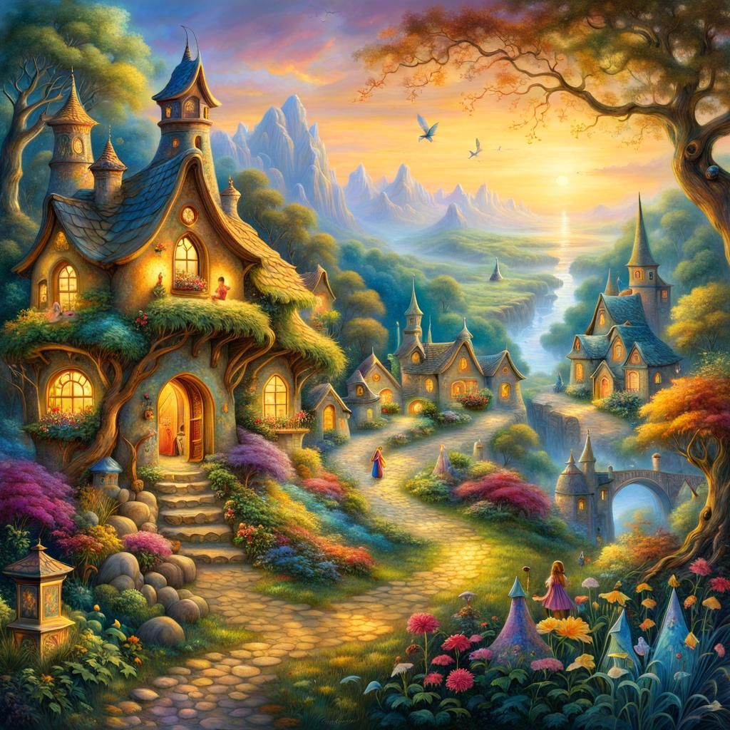 Colorful Fairy Village Digital Painting
