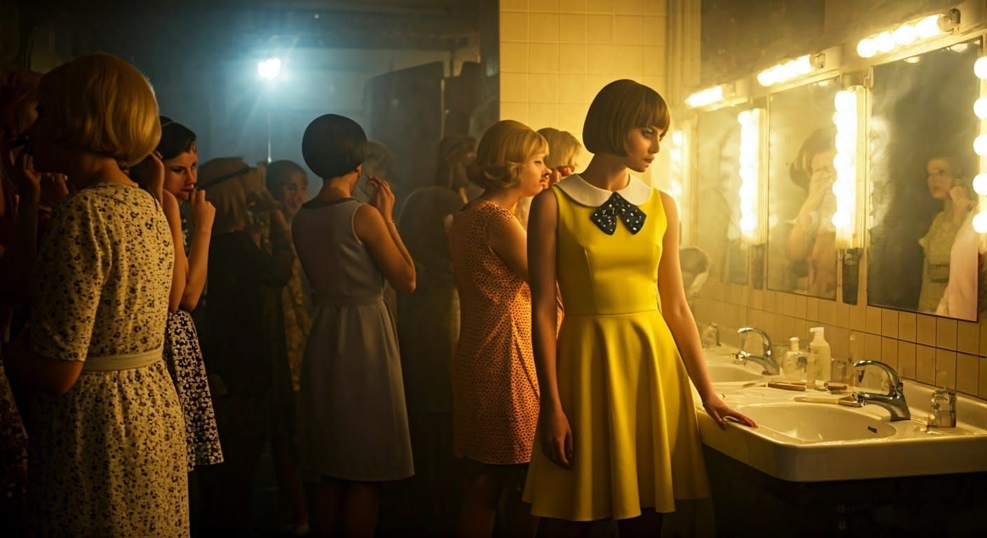 1960s Nightclub Bathroom Scene in Italian Neorealist Style