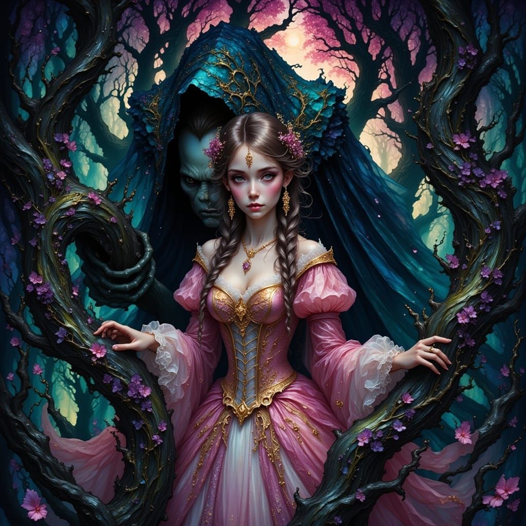 Anime Girl in Enchanted Forest, Renaissance Style