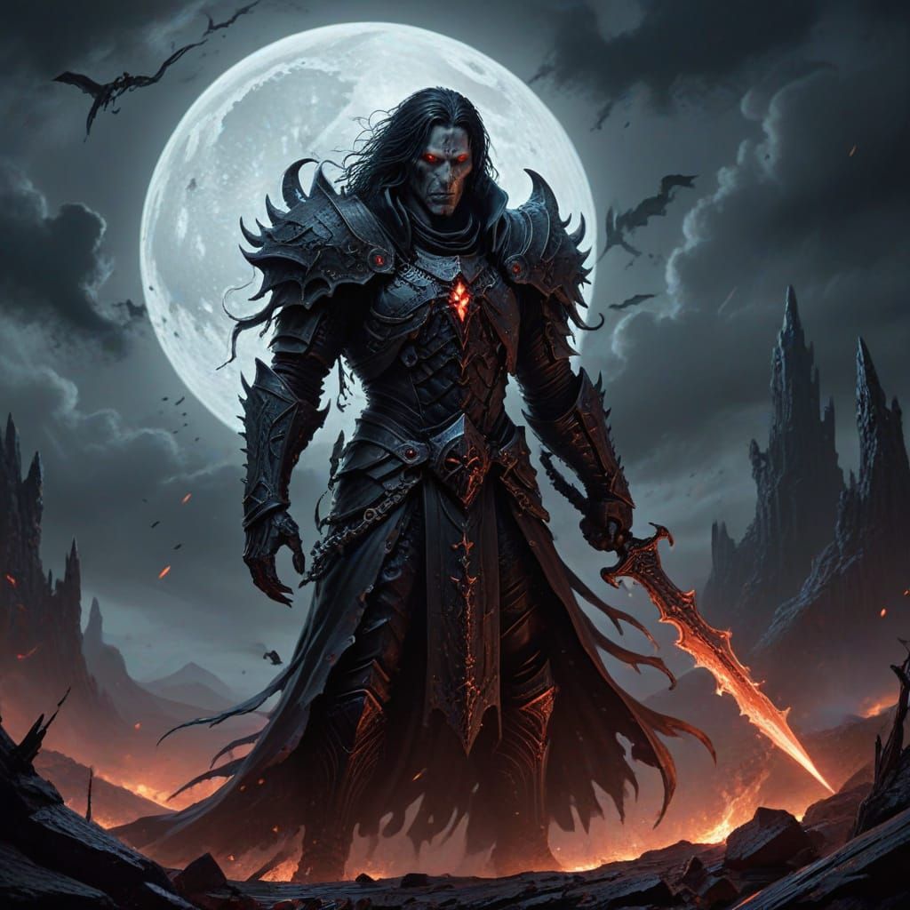 Prince Vaermina in Dark, Ornate Armor Before Shattered Moon