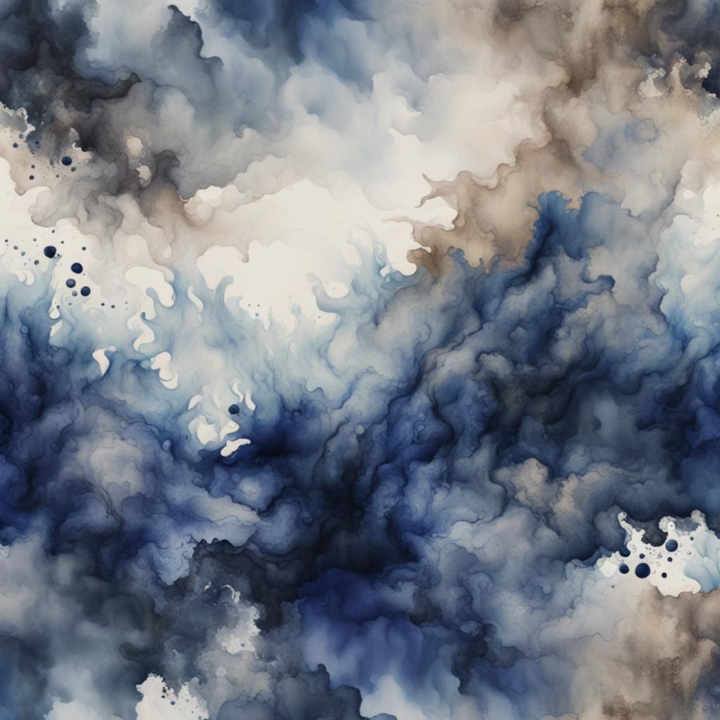 Abstract Watercolor in Blue and Taupe