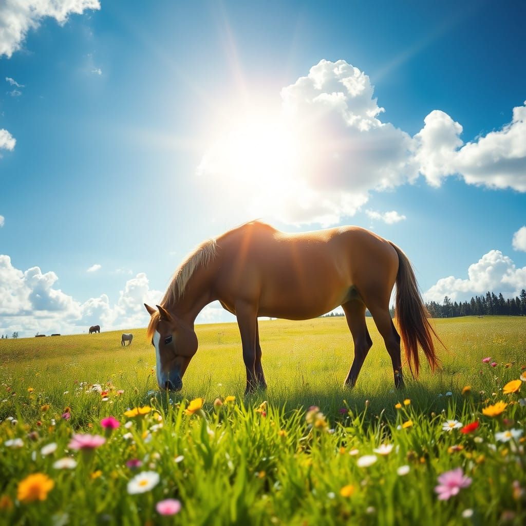 Ethereal Horse Amidst Vibrant Wildflowers