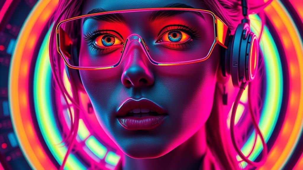 Futuristic Pop Art Portrait of Woman in Electronic Scene