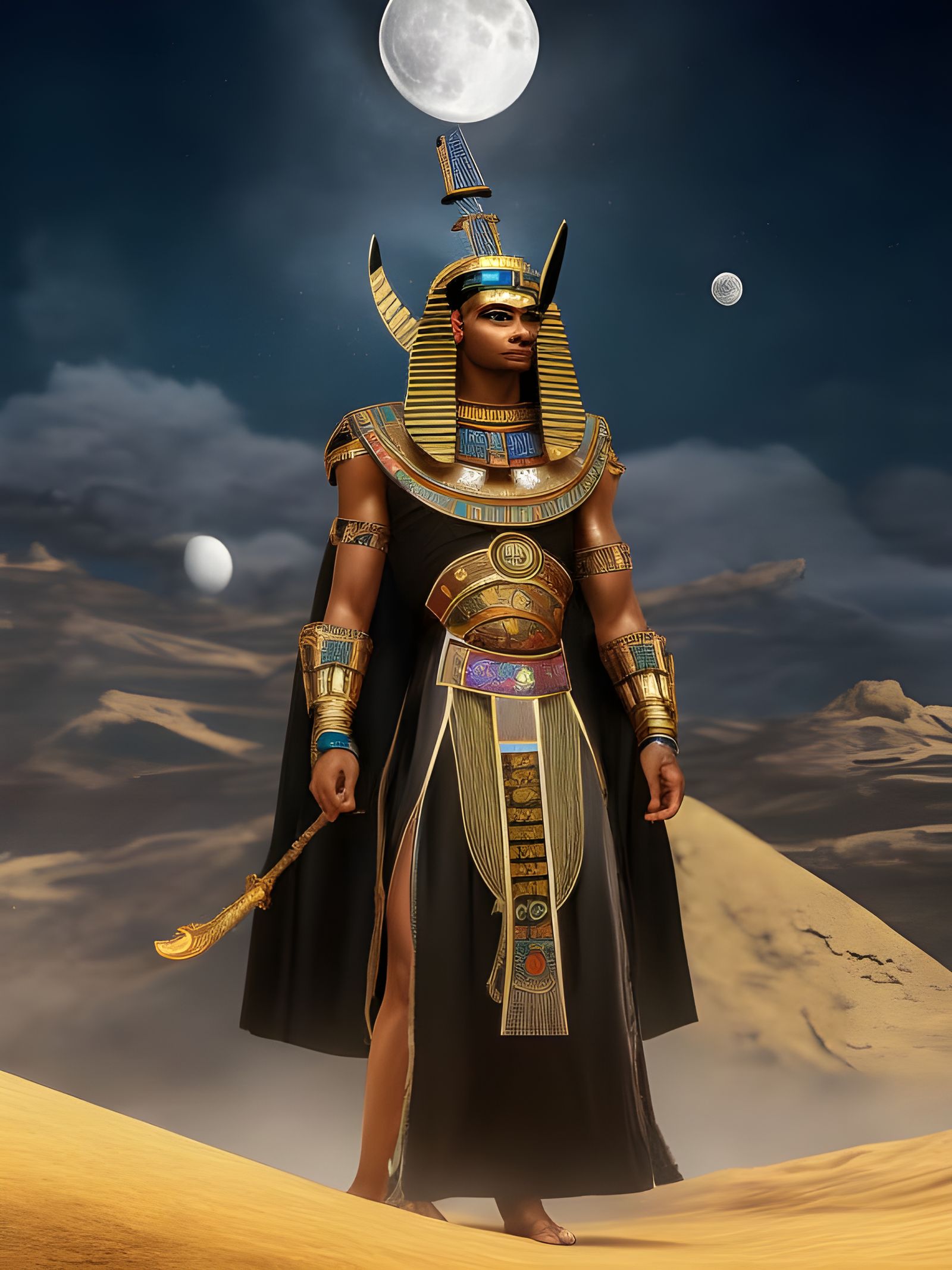 Egyptian Moon God Khonsu in Hyperrealistic Detail