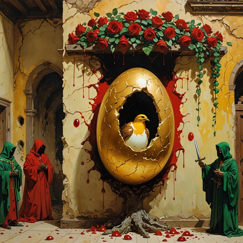 Surreal Hatching Scene in Frazetta Style