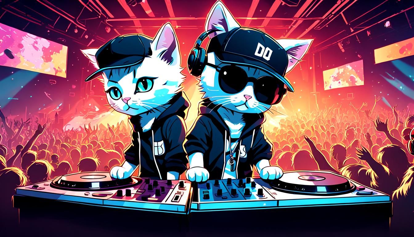 Kitten Rappers on Stage in Anime Style
