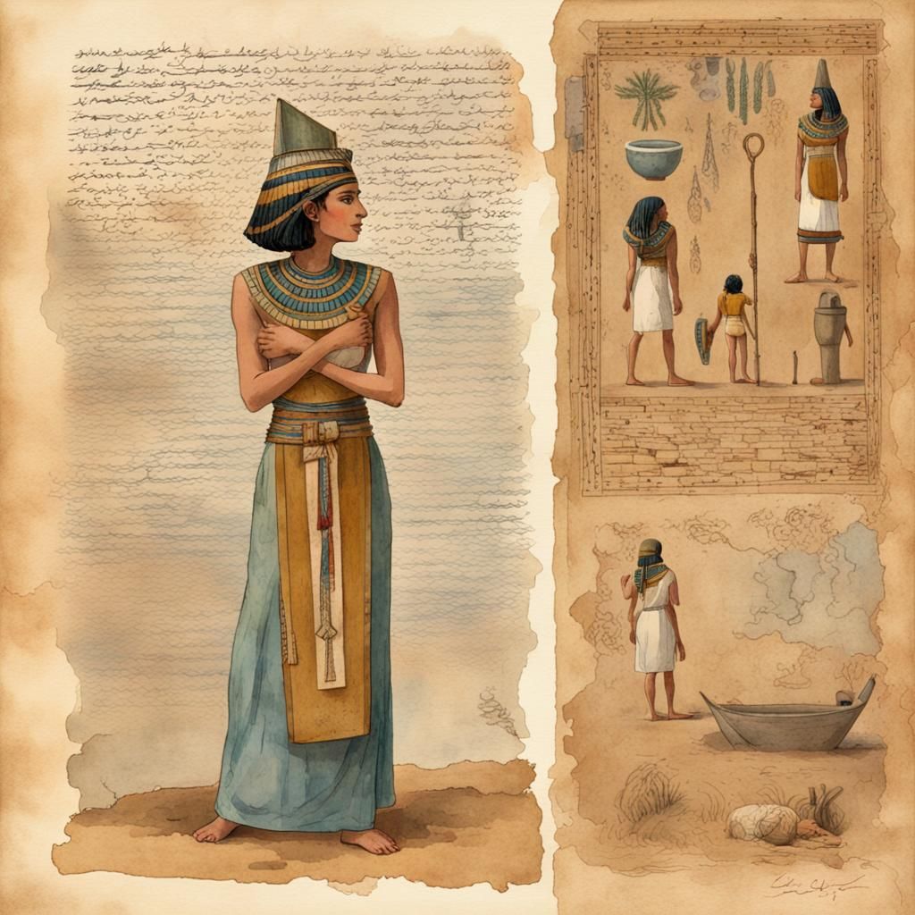 Egyptian Woman Filling Jar: Watercolor Art