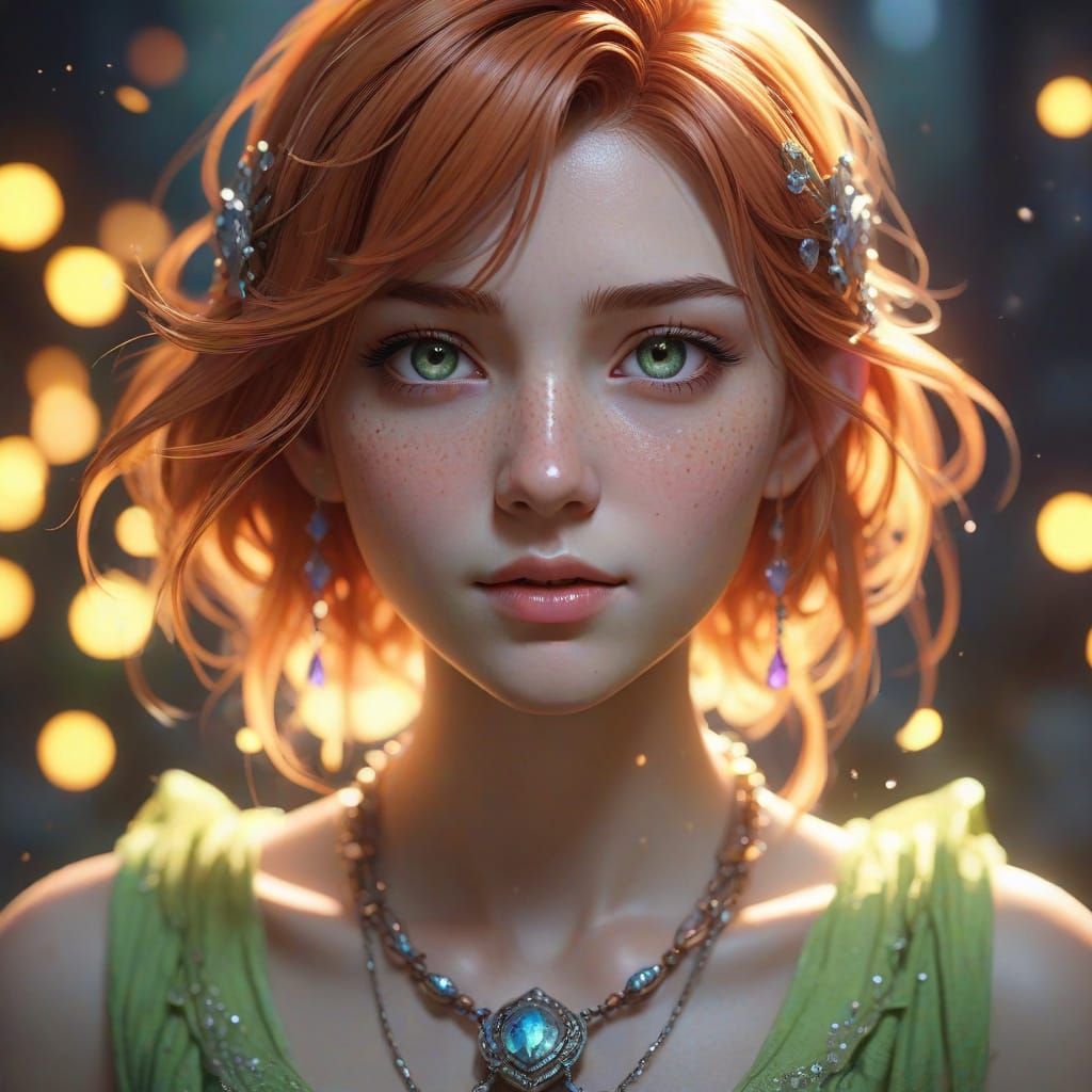 Half Elf Cleric Priest in Lavender Eyes and Copper Hair