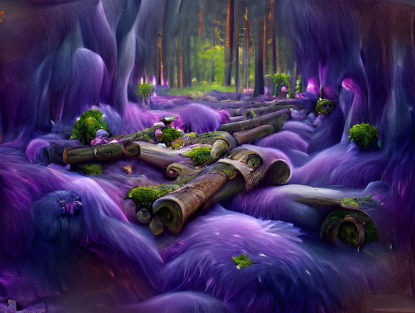 Enchanted Violet Forest with Mossy Terrain