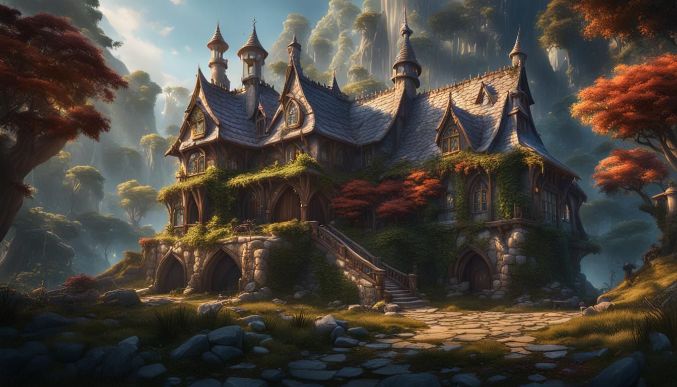 Elaborate Elven Mansion in Detailed Fantasy Art