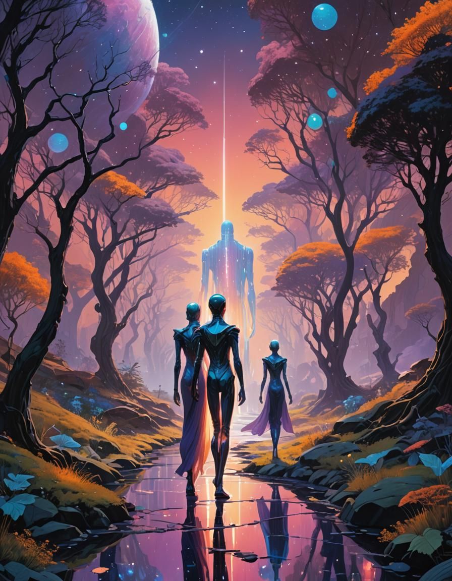 Ethereal Figures in Biocosmic Fantasy Art