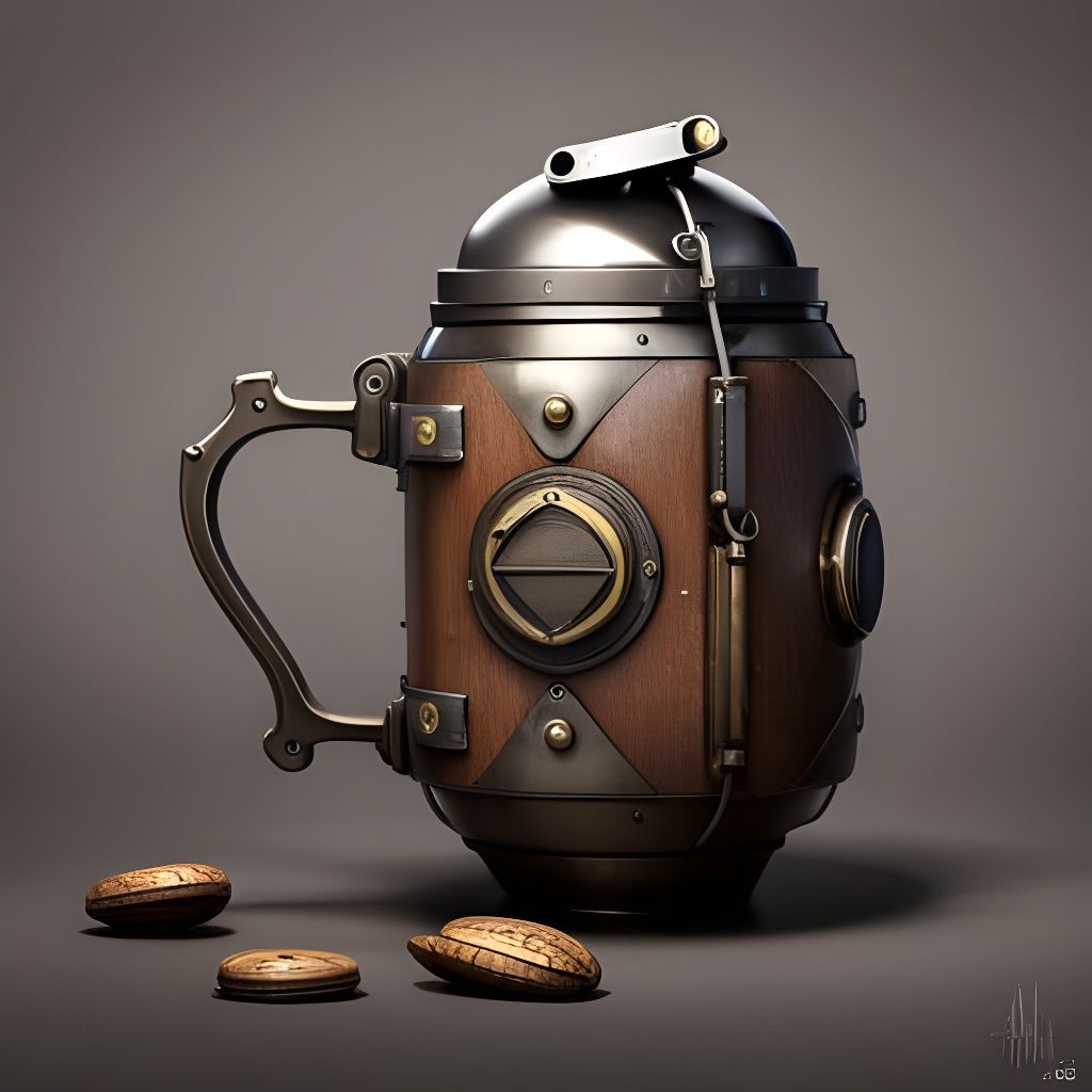 Detailed Grenade Tea Cup: Maximalist Illustration