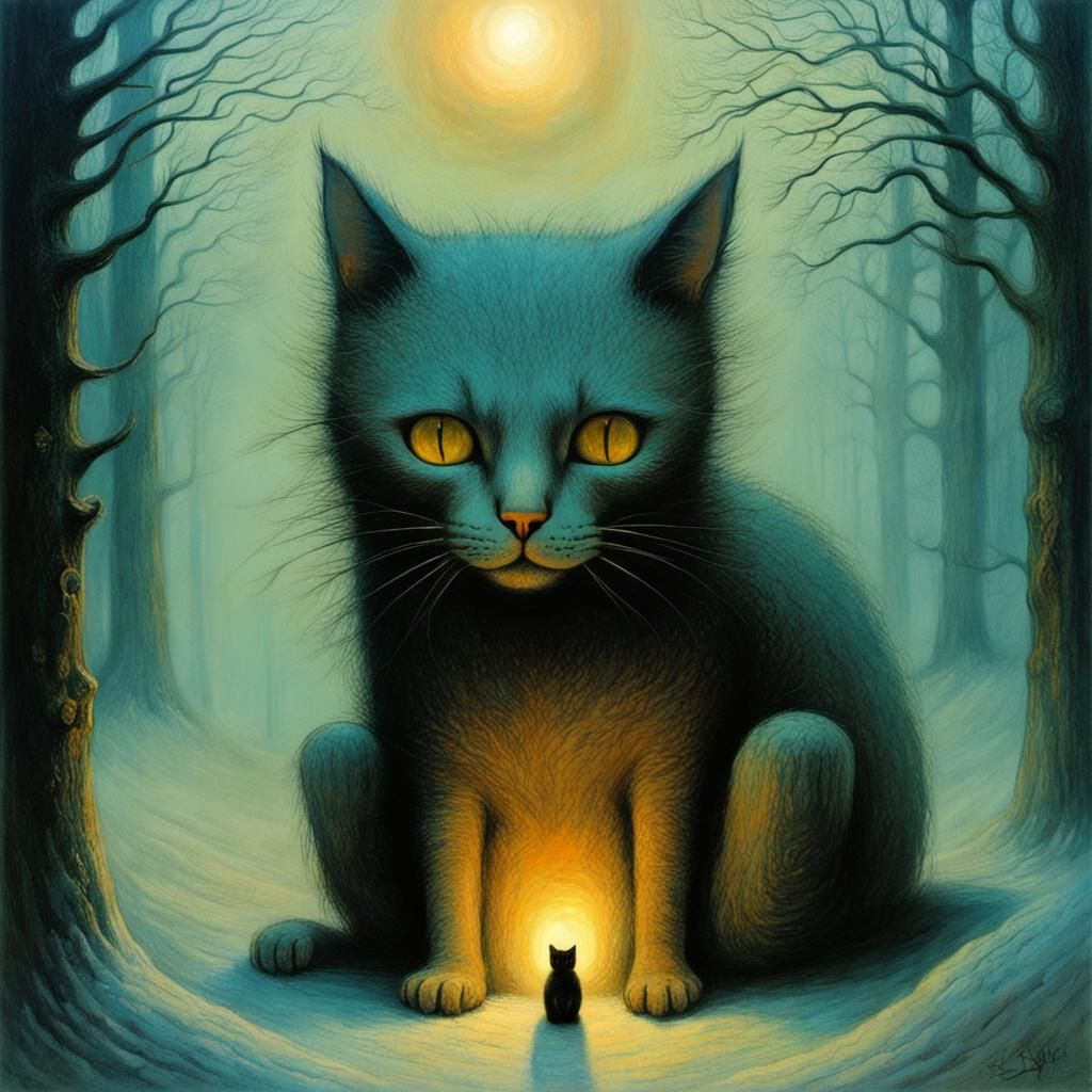 Dark Surrealism of Yule Cat in Oil Paintings