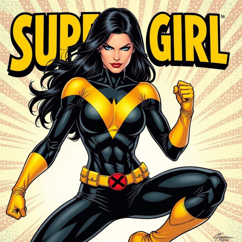 Super Girl as X-Men Hero in Comic Book Style