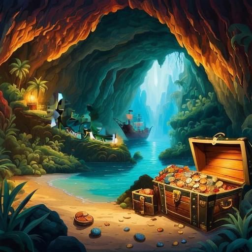 Underground Pirate Cave Treasure: Digital Art Masterpiece