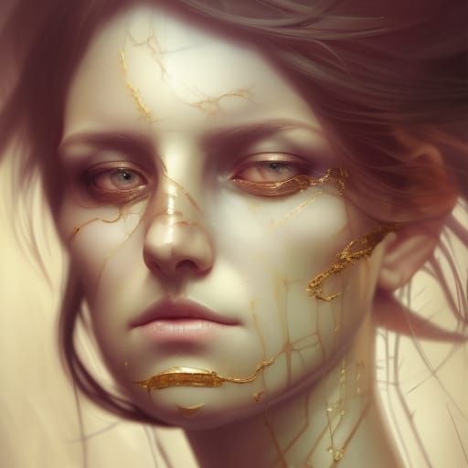 Kintsugi Woman: Golden Veined Porcelain Portrait