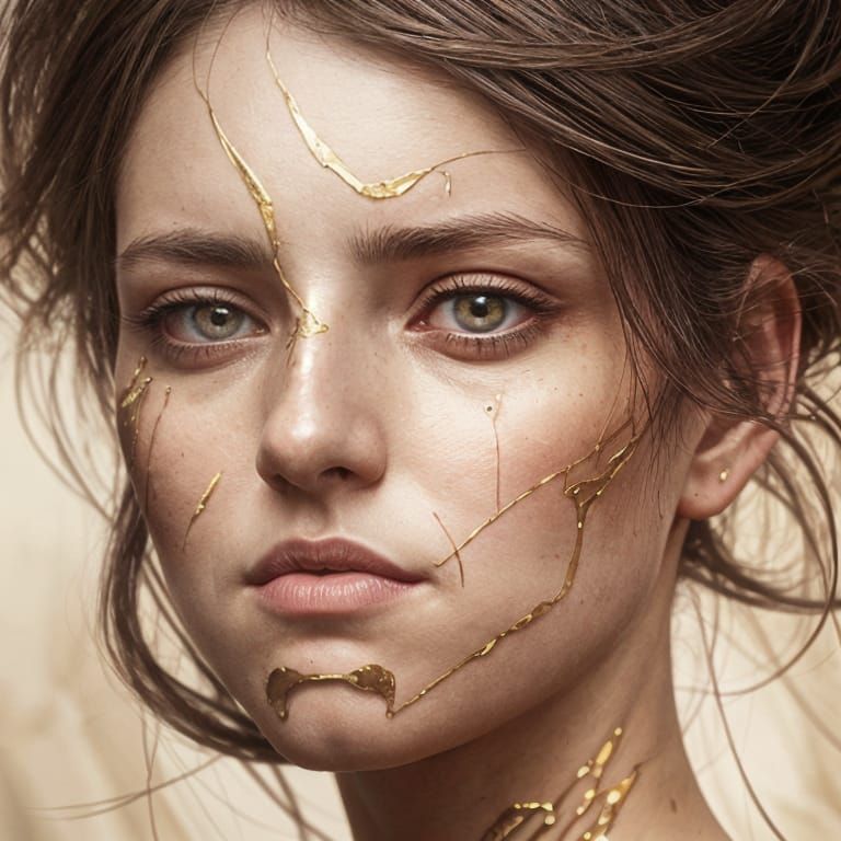 Kintsugi Woman: Golden Veined Porcelain Portrait