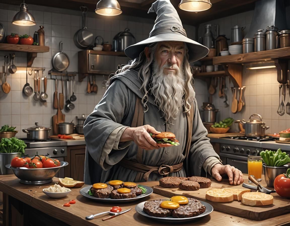 Gandalf Cooks Burgers: 3D Anime Kitchen Art